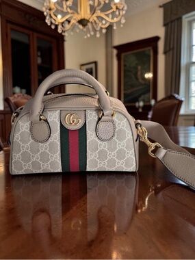 Gucci Authentic GG Supreme Ophidia Mini Top Handle Bag Web Stripe Crossbody COA